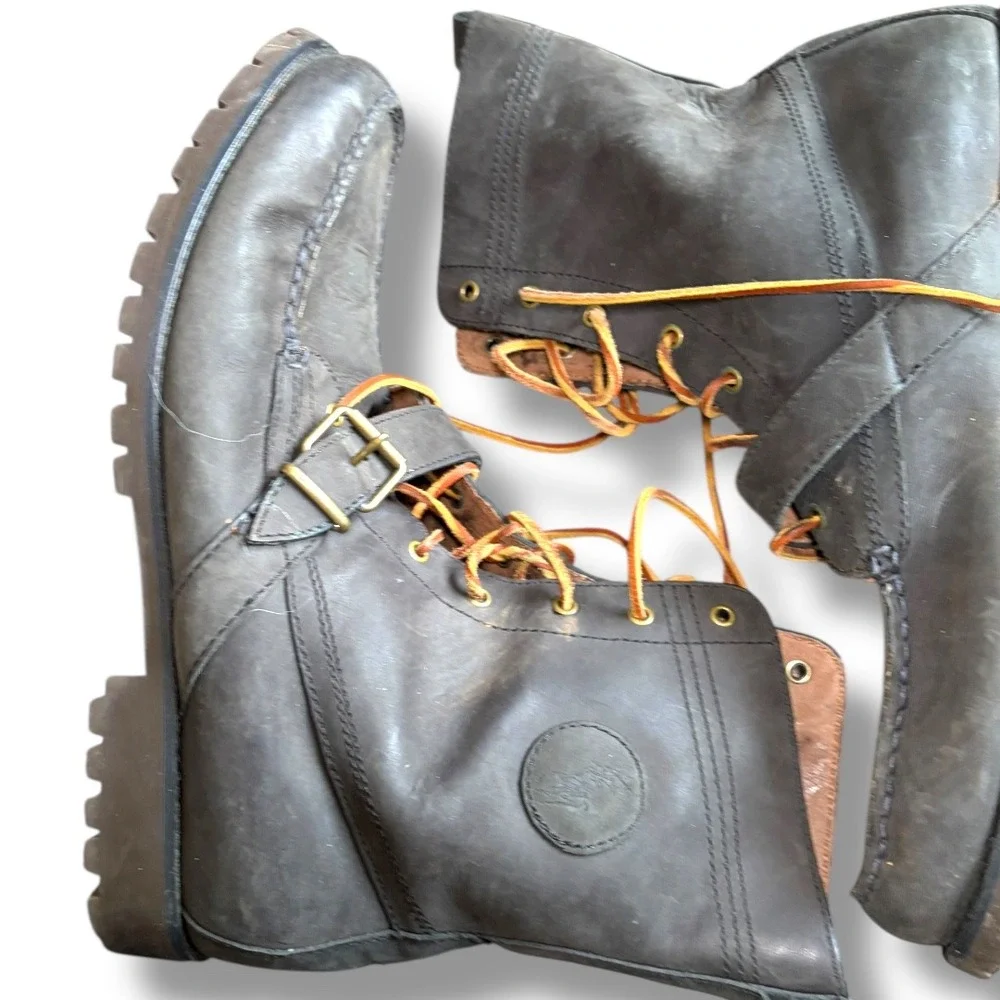 Vintage Polo‎ Ralph Lauren Men Ranger Lace Up Buckle Boots Brown Leather 15D